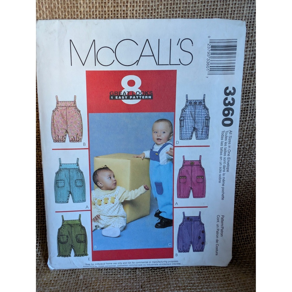 McCall's 3360 Infants Jumpsuit Sewing Pattern 8 Great Looks Easy Sizes S-XL